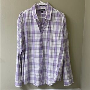Express Men's Lavender Plaid Button-Down Shirt